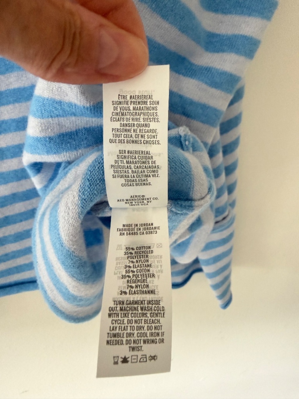 Aerie Sunday Soft Boatneck Sweater Light Blue Stripe Rolled hem Soft Cozy Lounge - Picture 9 of 11